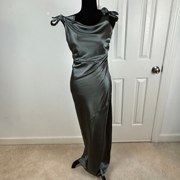 Petal & Pup Dresses & Skirts - Petal & Pup Selma Off Shoulder Satin Cowl Neck Ruched Side Tie Maxi Dress Sz M